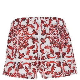 Bordeaux Swim shorts with Elasticated Waist and Drawstring and All-Over Majolica Print in Tech Fabric for Men