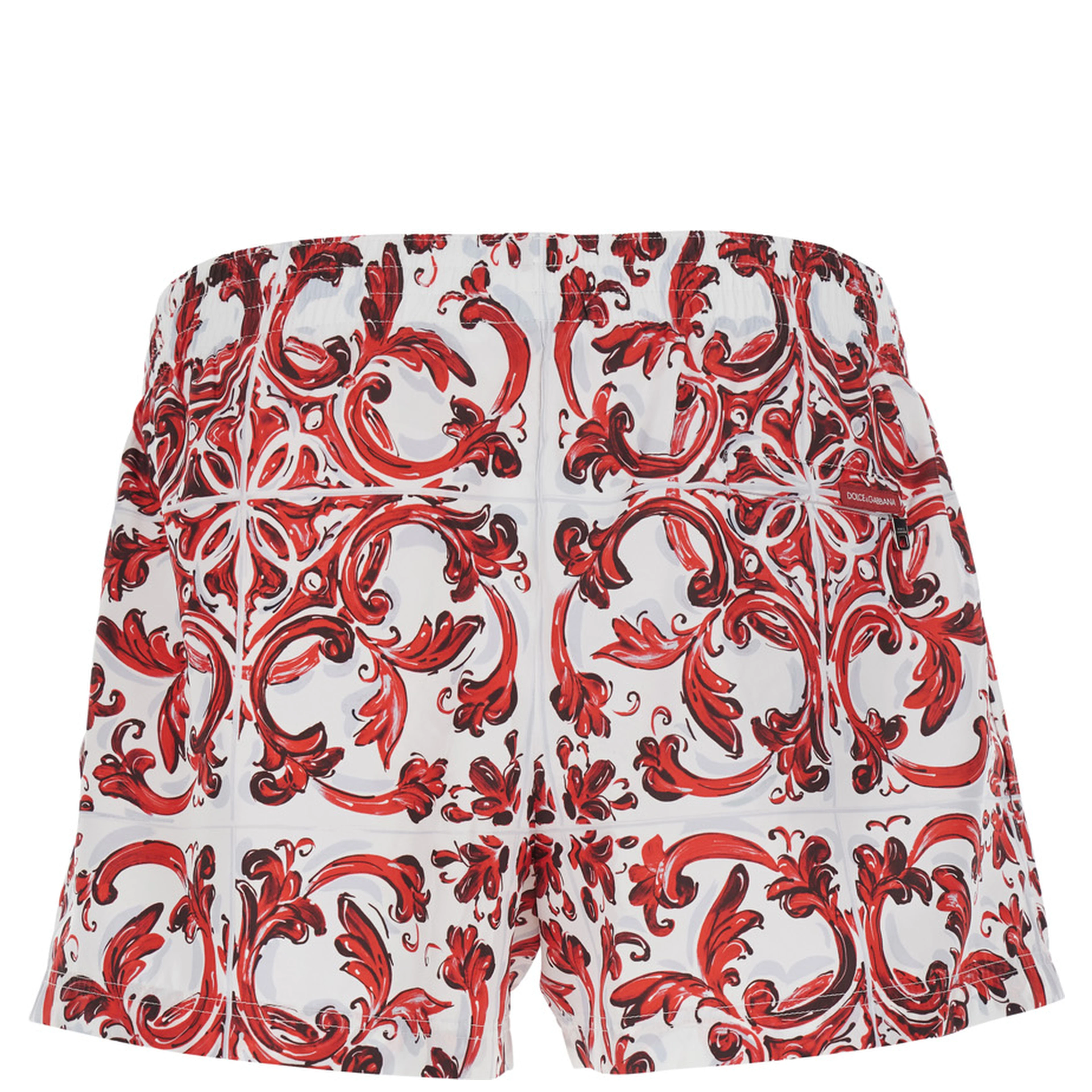 Bordeaux Swim shorts with Elasticated Waist and Drawstring and All-Over Majolica Print in Tech Fabric for Men