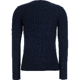 blue Crew neck cardigan with cable knit and logo on the front in cotton Blend women