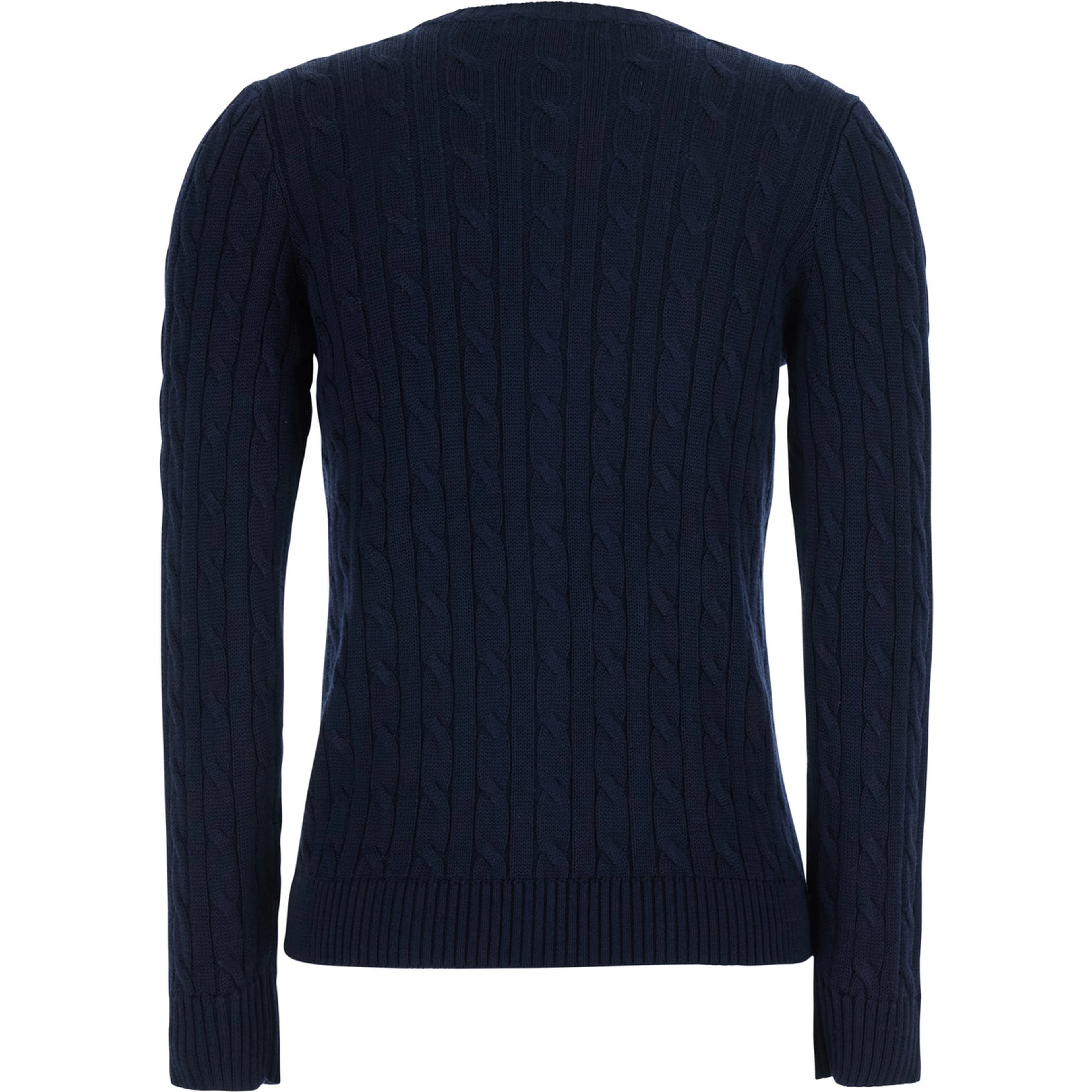 blue Crew neck cardigan with cable knit and logo on the front in cotton Blend women