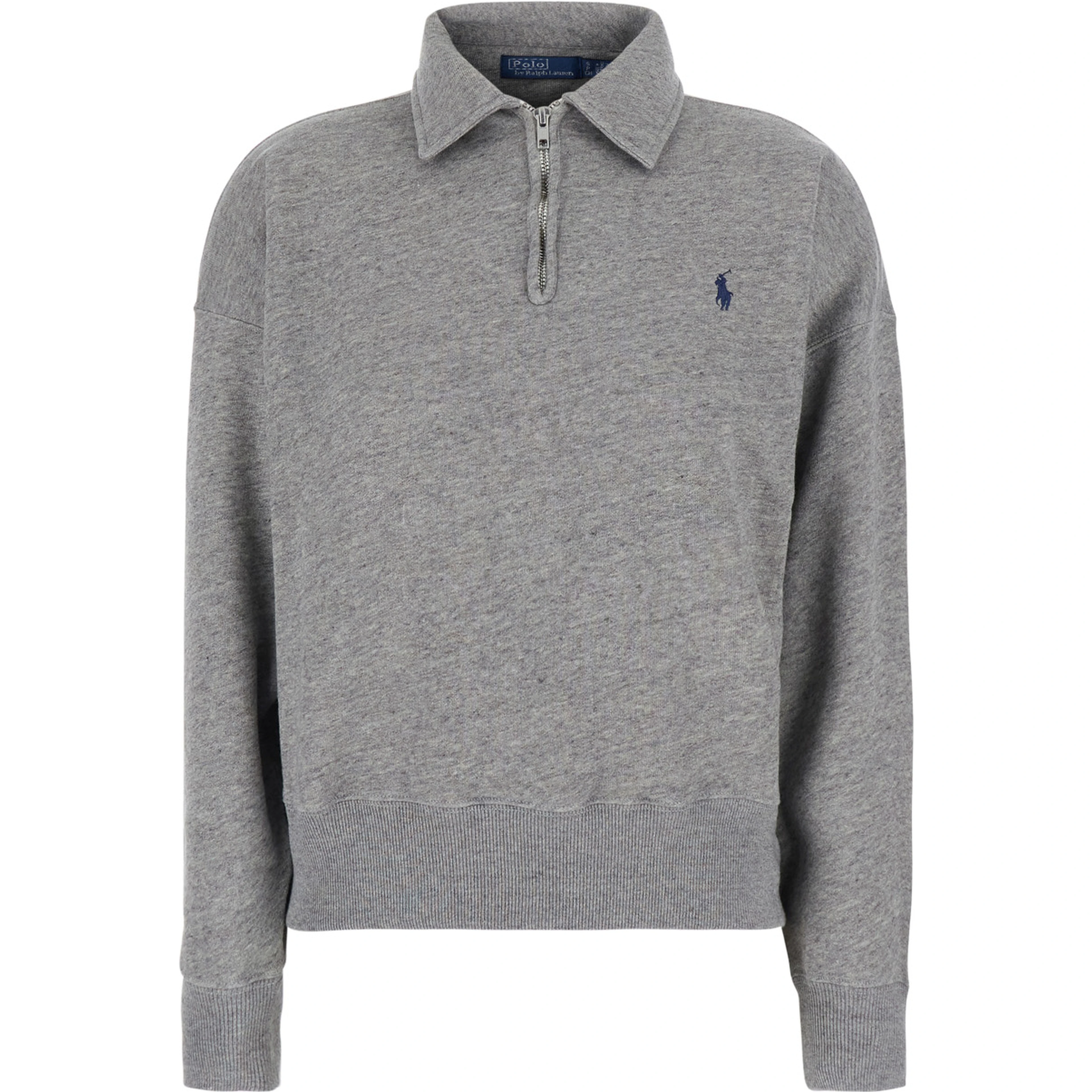 Gray sweatshirt with polo-shirt style collar and Pony embroidery on the front in cotton blend for women
