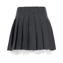 Grey skirt with lace details in fabric woman