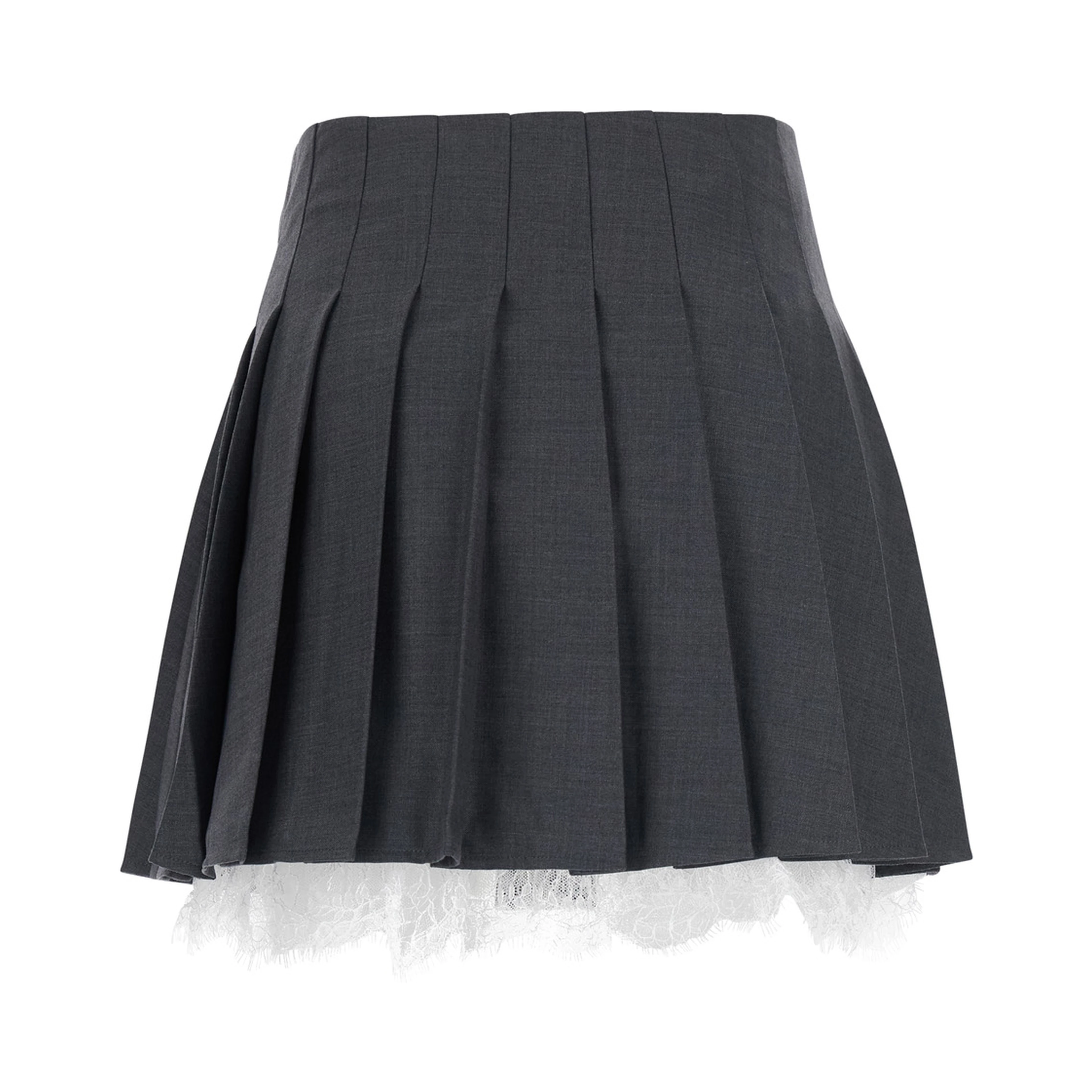 Grey skirt with lace details in fabric woman