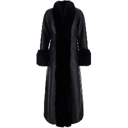Black Long fur coat with reversible design in eco-fur for women