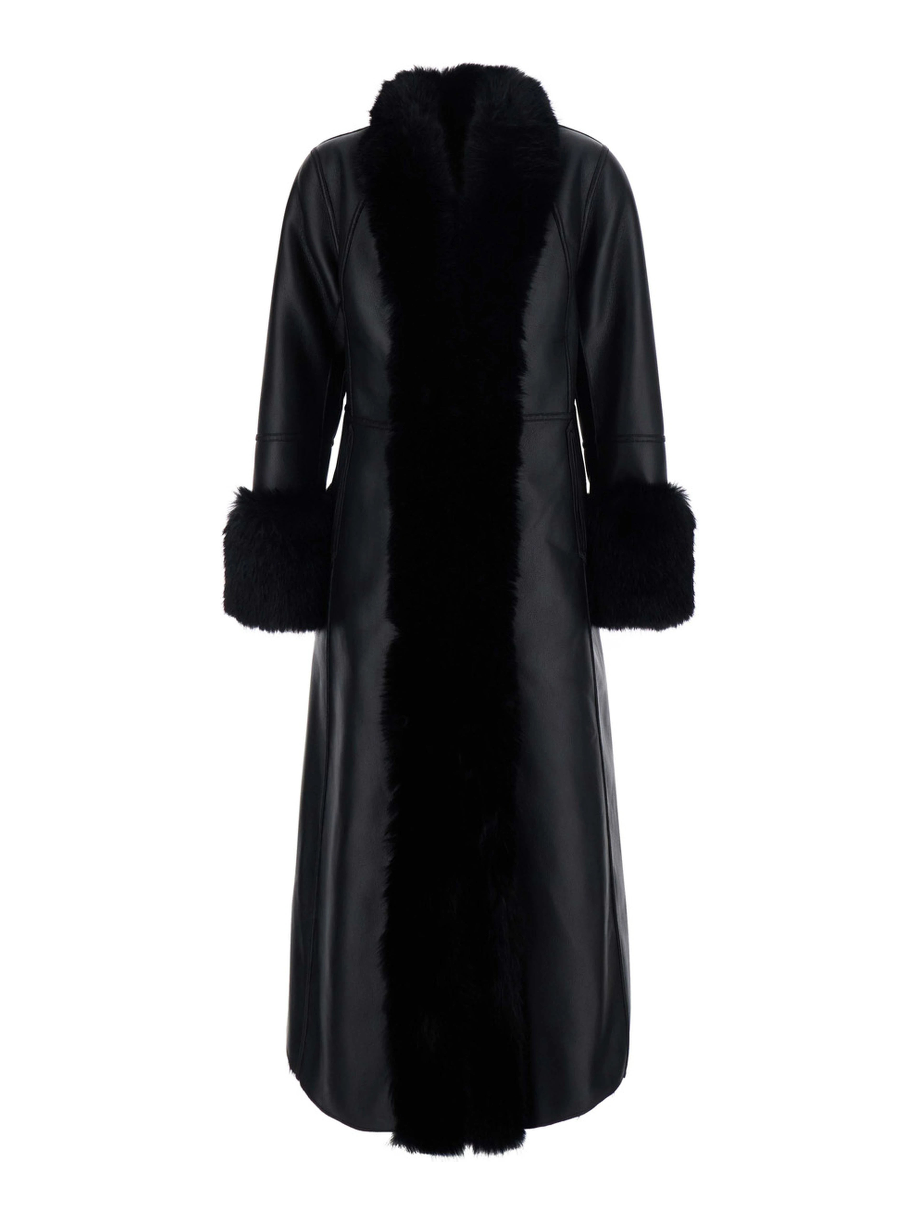 Black Long fur coat with reversible design in eco-fur for women