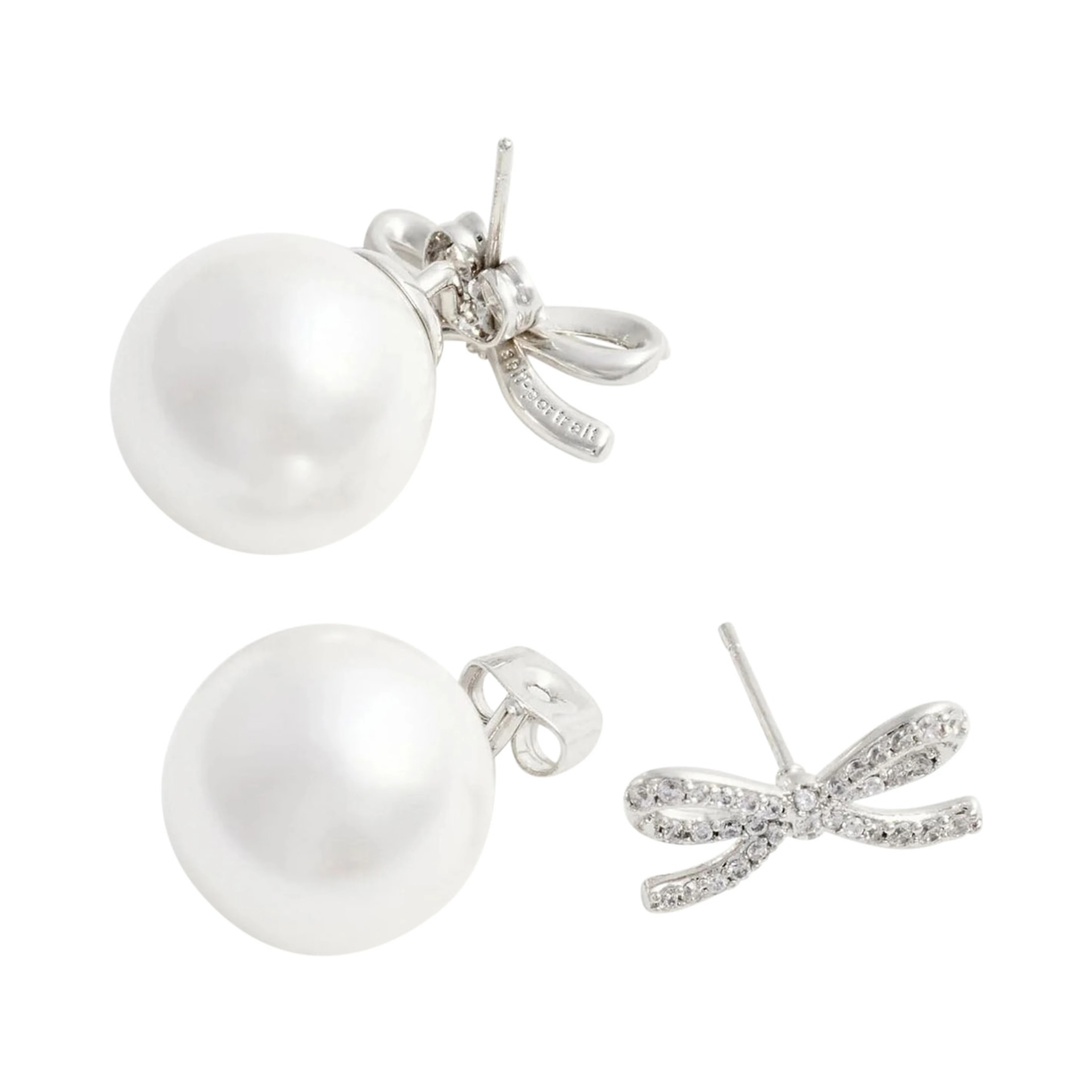 Metallic Earrings with Bow and Pearl in Metal for Women