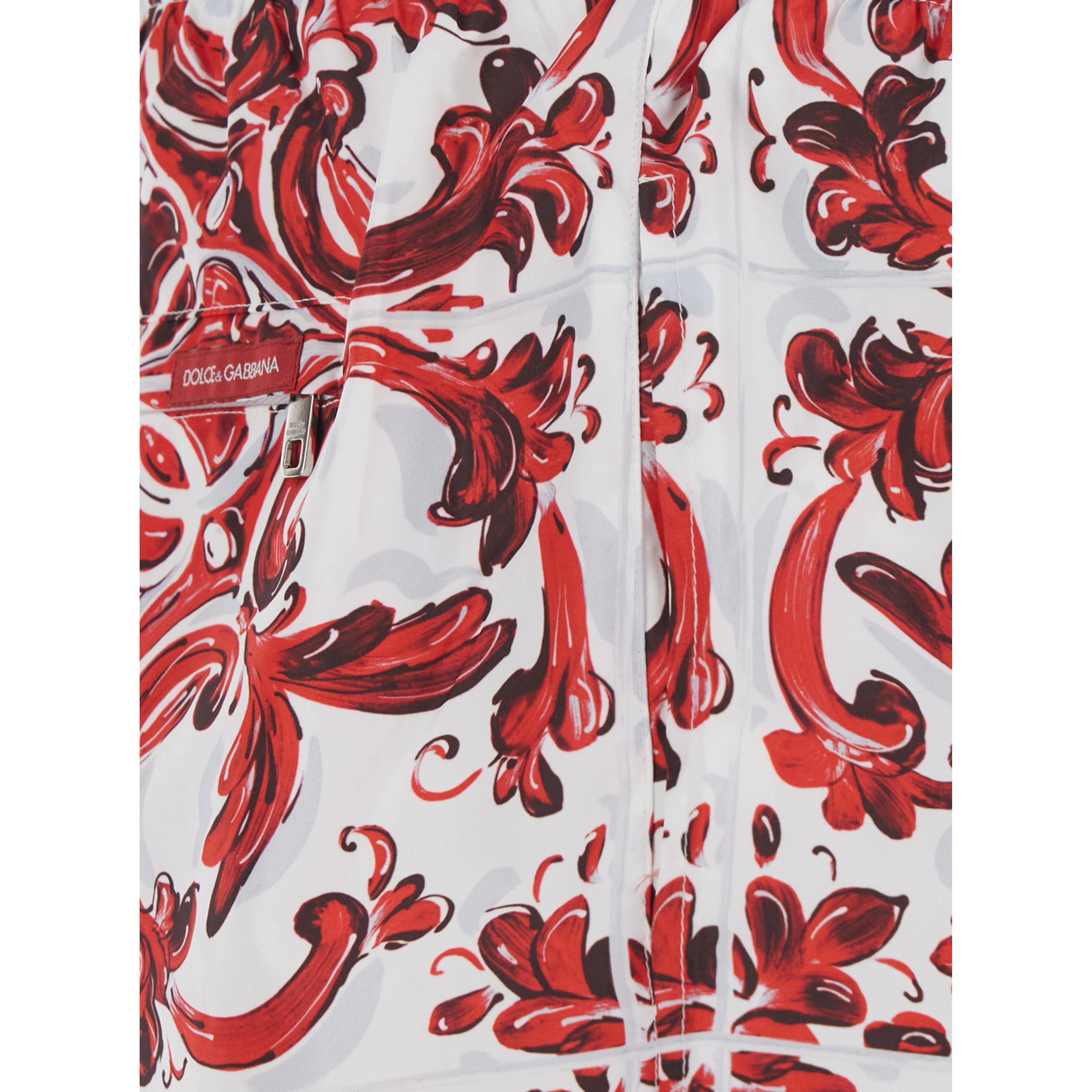 Bordeaux Swim shorts with Elasticated Waist and Drawstring and All-Over Majolica Print in Tech Fabric for Men