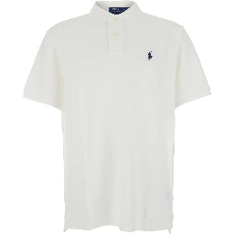 Classic Fit White polo shirt with classic collar and Pony embroidery on the front in cotton for men