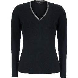 Black V-neck Sweater in Cotton for Women