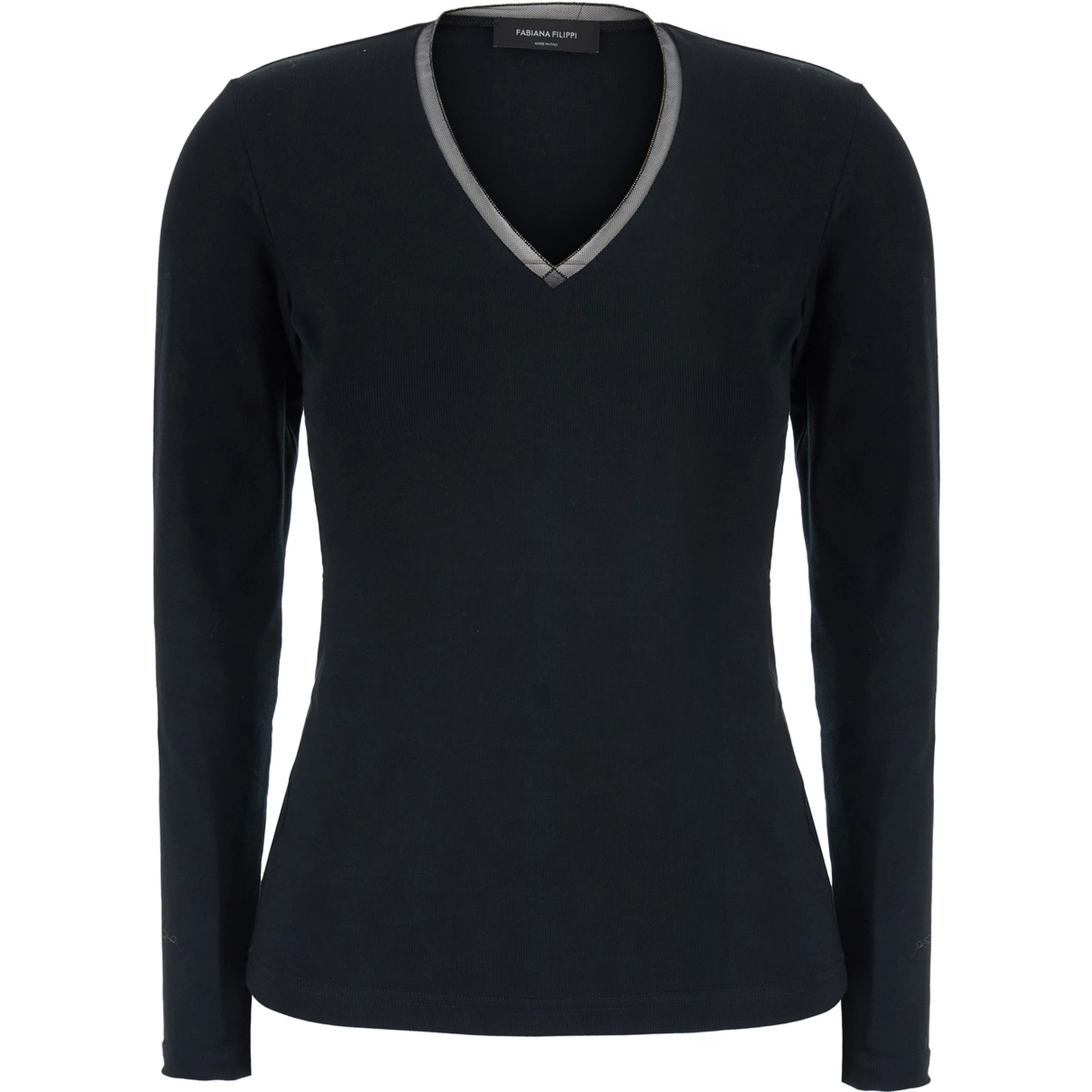 Black V-neck Sweater in Cotton for Women
