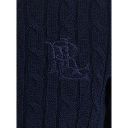blue Crew neck cardigan with cable knit and logo on the front in cotton Blend women