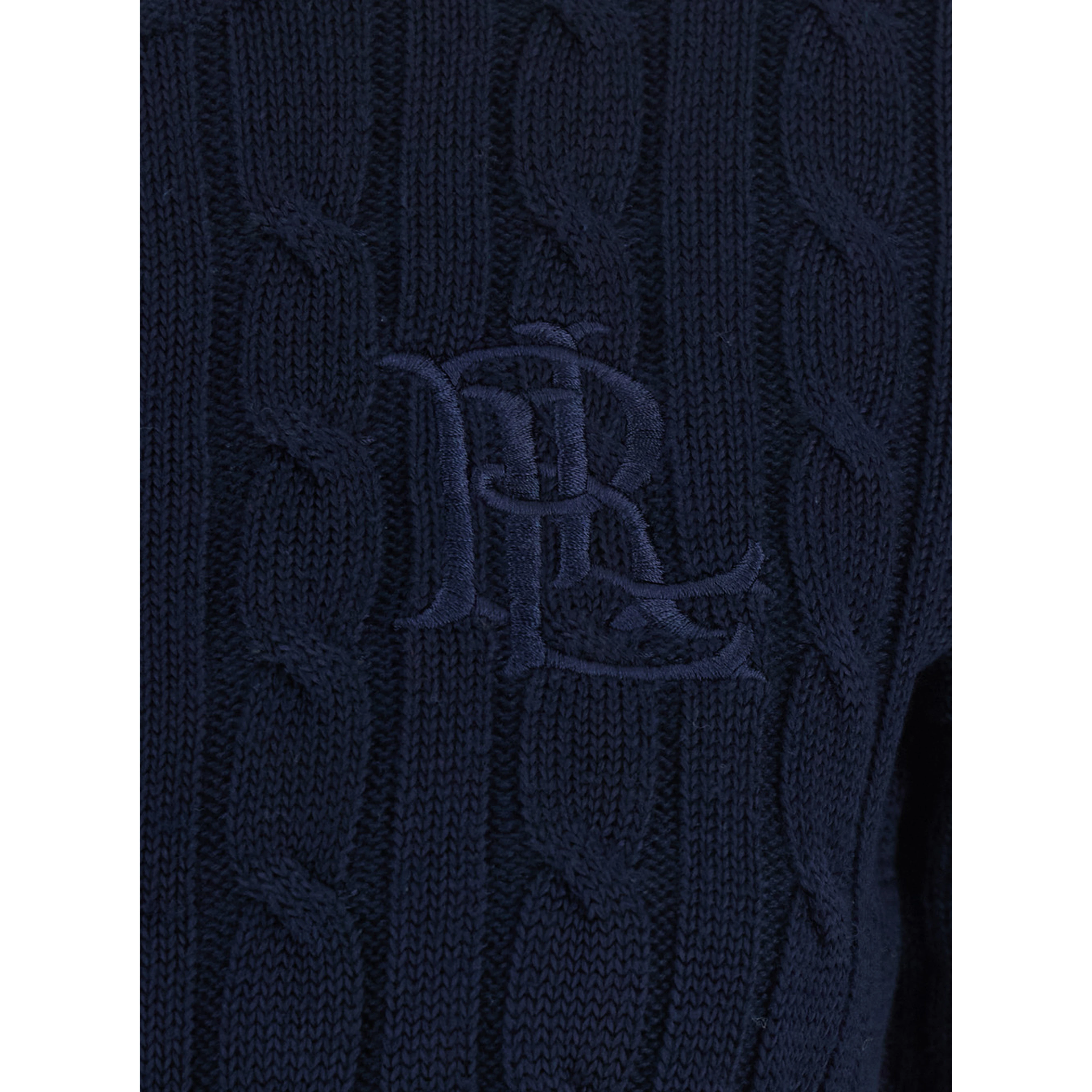 blue Crew neck cardigan with cable knit and logo on the front in cotton Blend women
