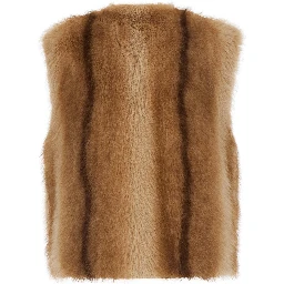 Beige Fur Gilet with Round Collar and Button Closure in Eco-Fur for Women