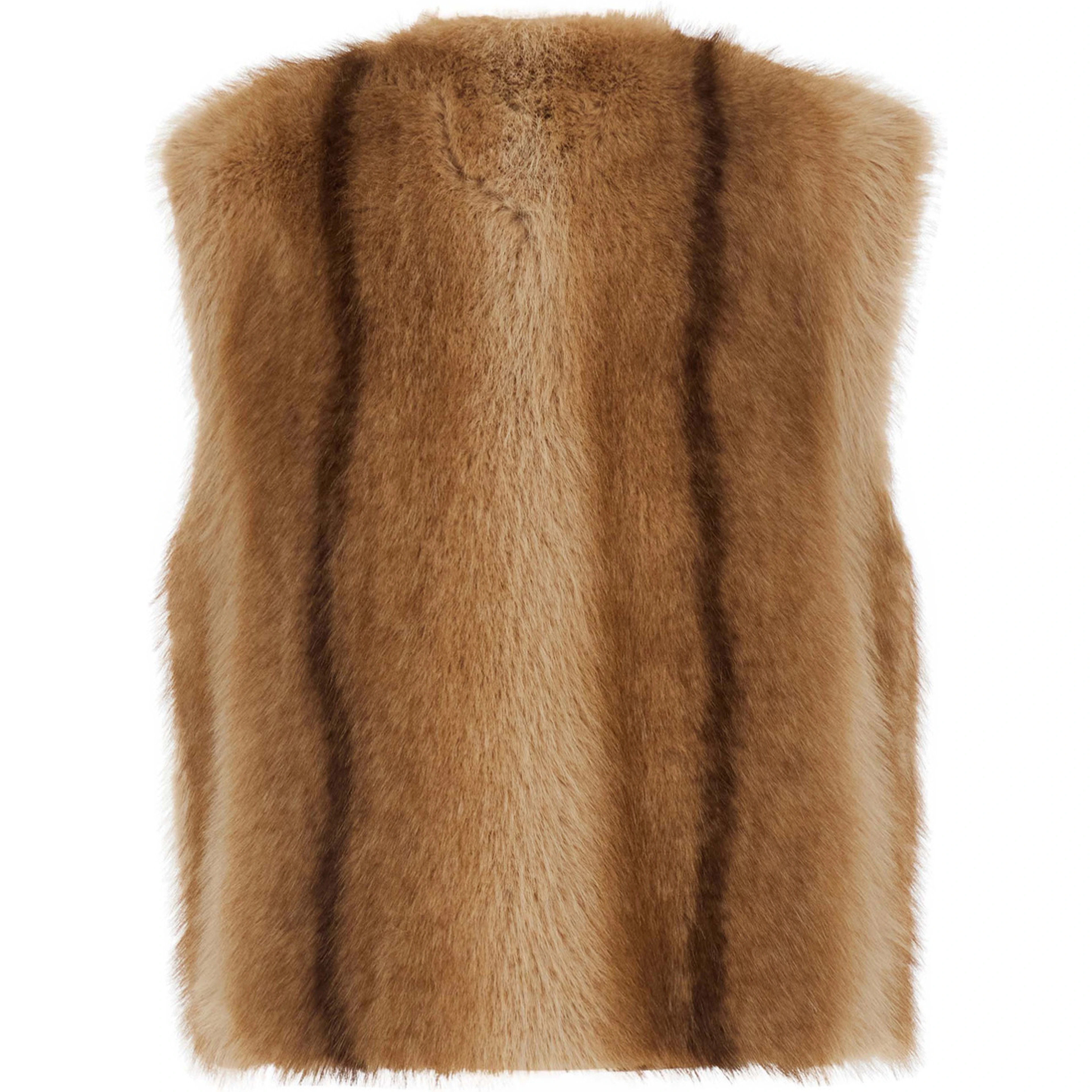 Beige Fur Gilet with Round Collar and Button Closure in Eco-Fur for Women