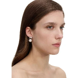 Metallic Earrings with Bow and Pearl in Metal for Women
