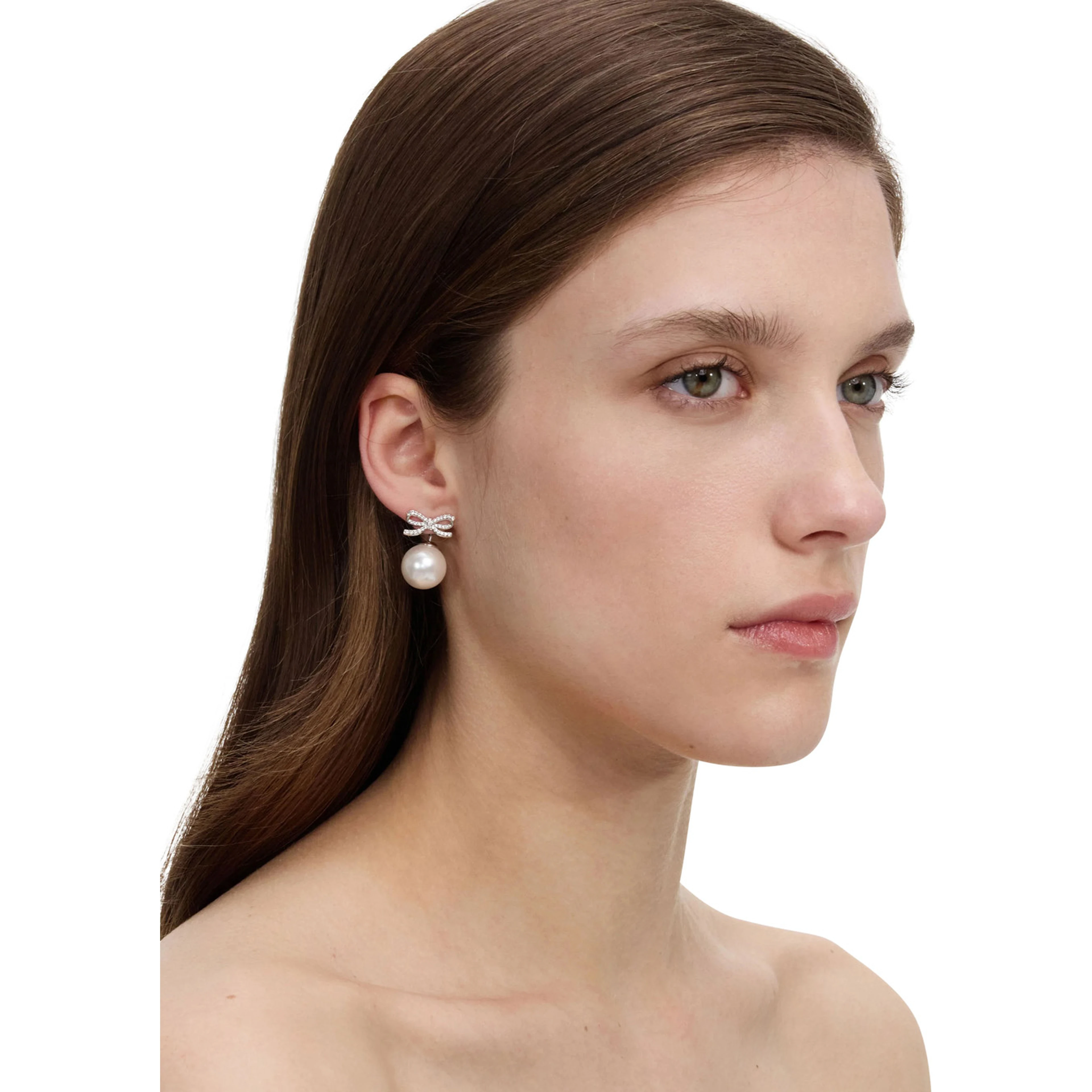 Metallic Earrings with Bow and Pearl in Metal for Women