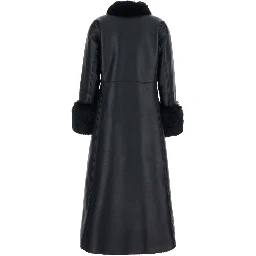 Black Long fur coat with reversible design in eco-fur for women