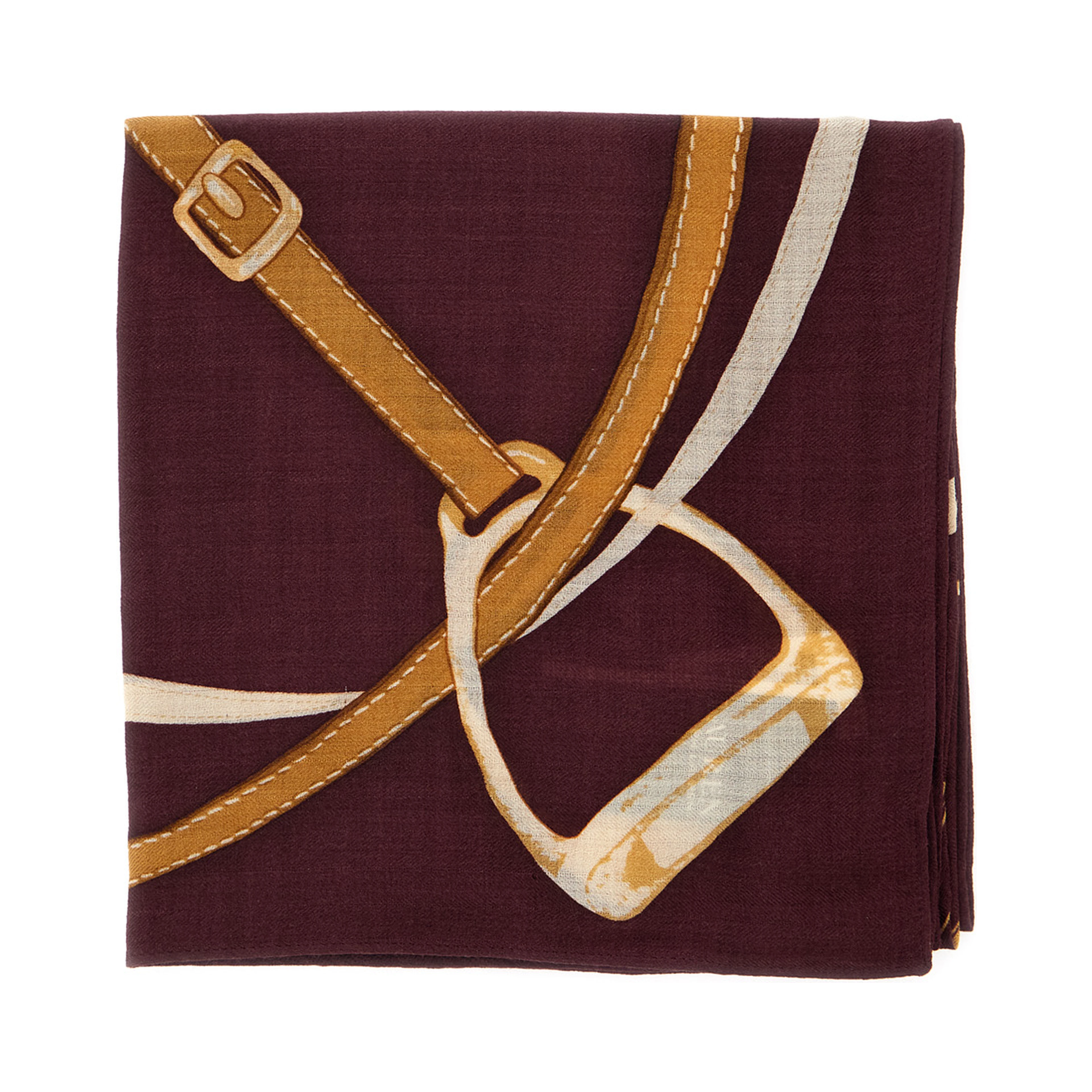Square scarf with logo and bordeaux border for women