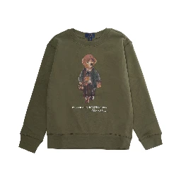 green Crew-neck sweater with Polo Shirt Bear print on the front in cotton for Boy