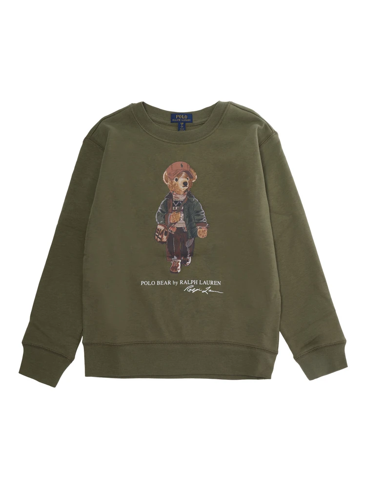 green Crew-neck sweater with Polo Shirt Bear print on the front in cotton for Boy