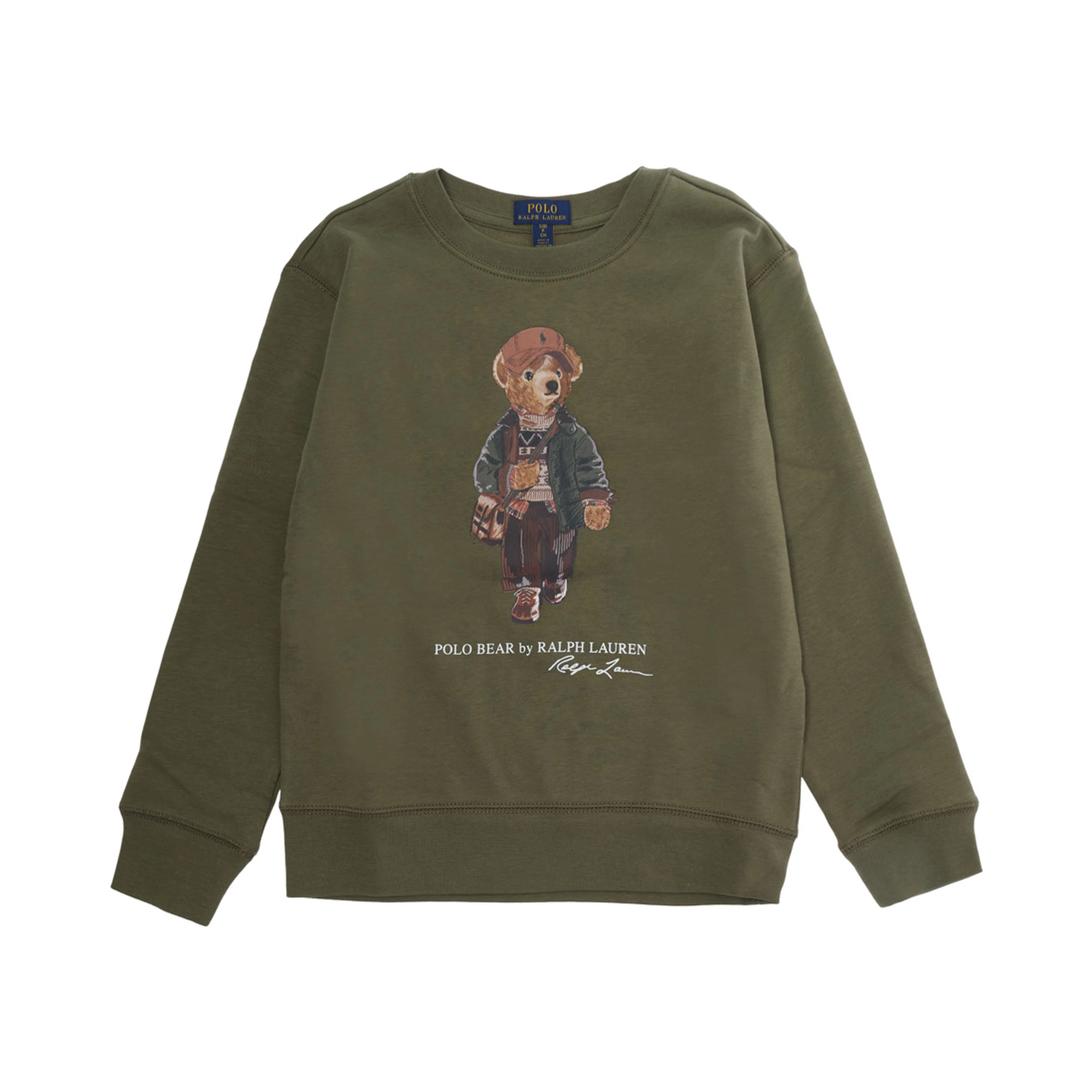 green Crew-neck sweater with Polo Shirt Bear print on the front in cotton for Boy