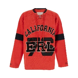 Red unisex cotton sweatshirt with round neck and long sleeves