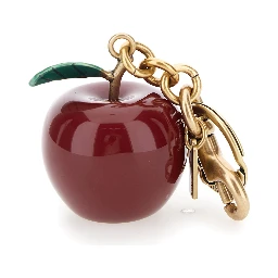 gold and red Keychain with apple shape and embossed logo in metal for women