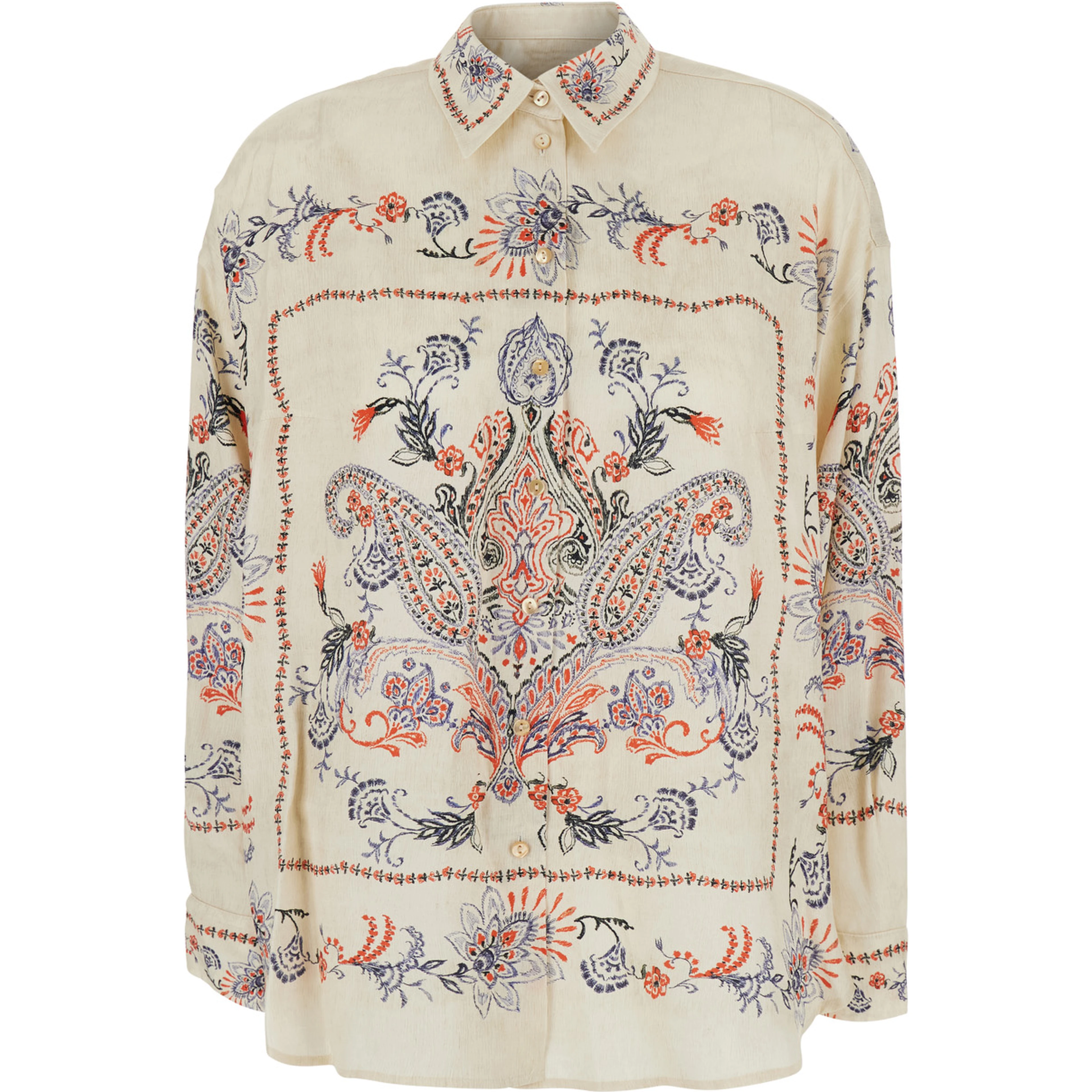 White Shirt with classic collar and all-over embroidery in viscose for women