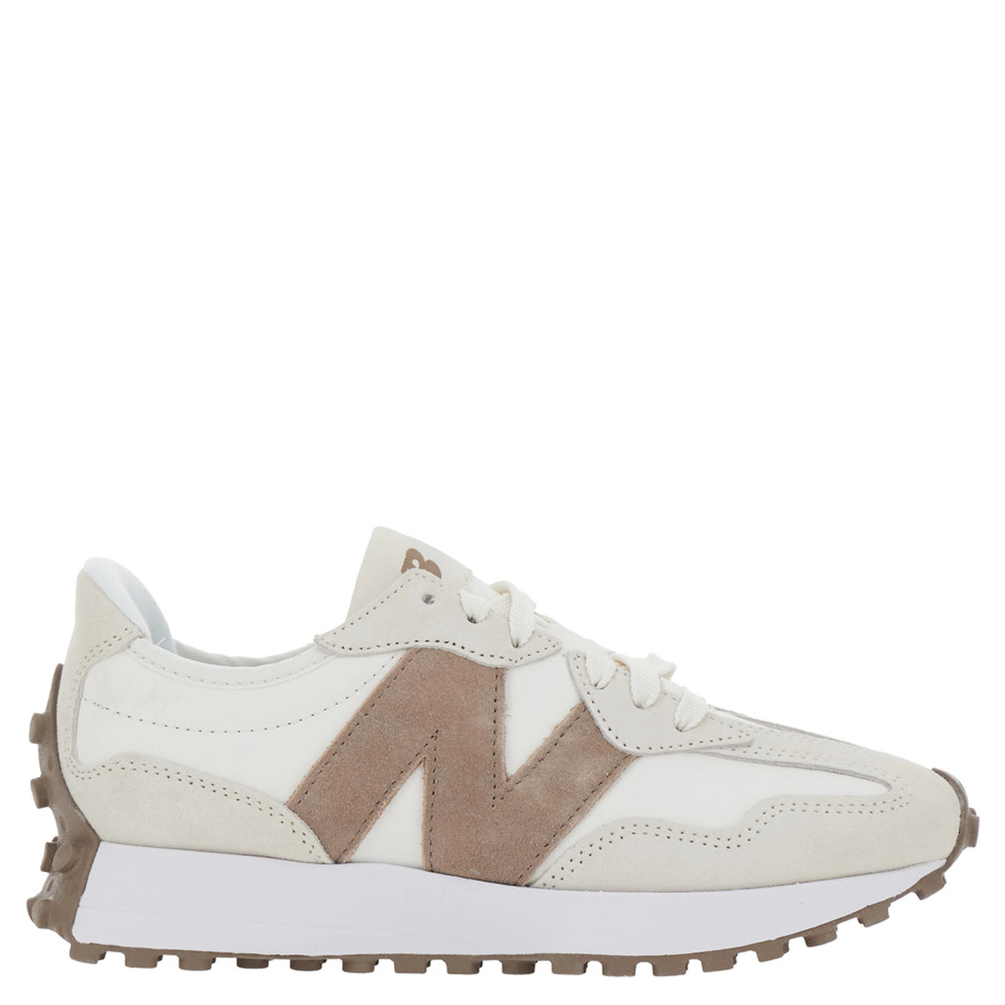 327 Beige Low Top Sneakers with Maxi Patch Logo on the Side in Leather and Tech Fabric Unisex