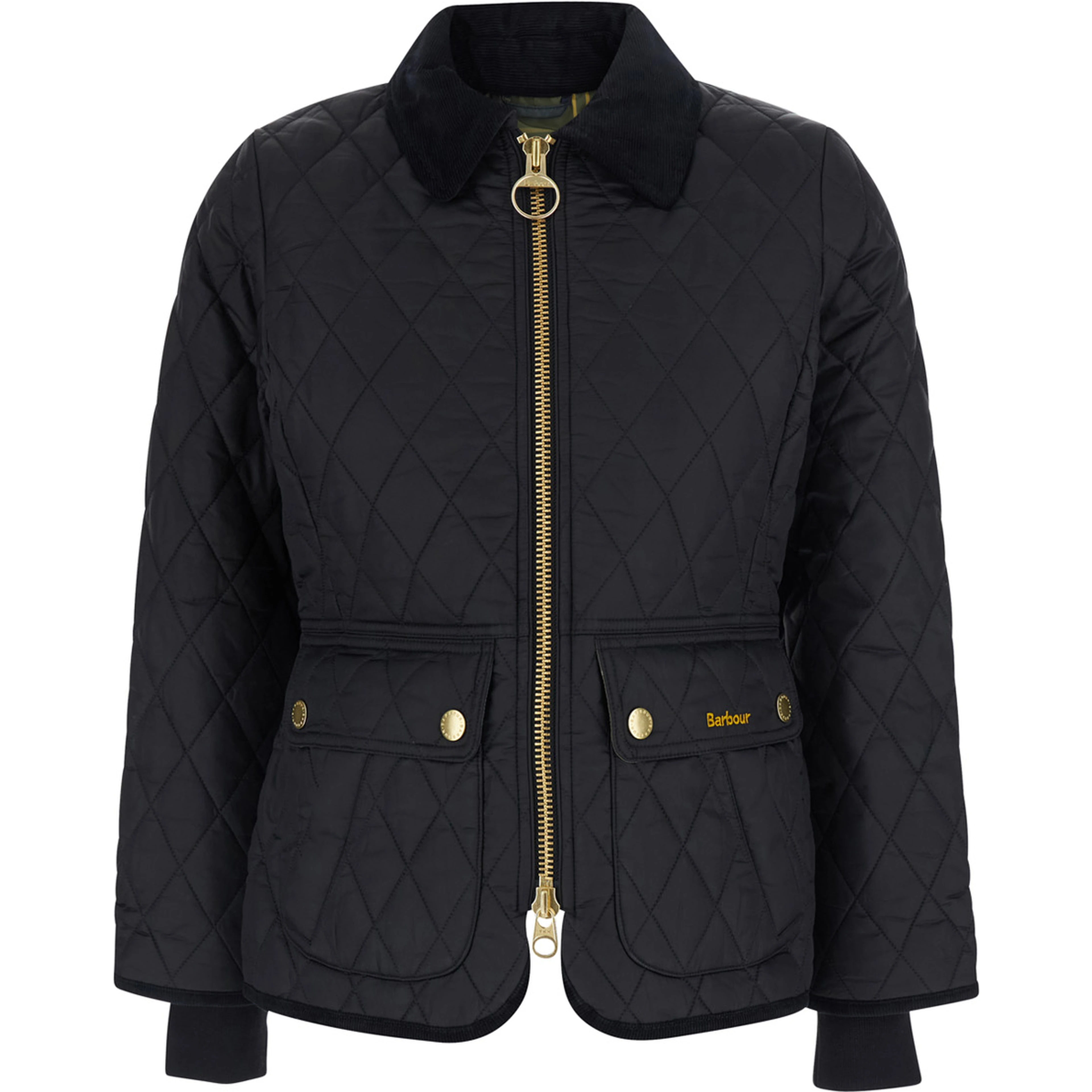 Black Jacket with collar and logo lettering on the front in tech fabric for women