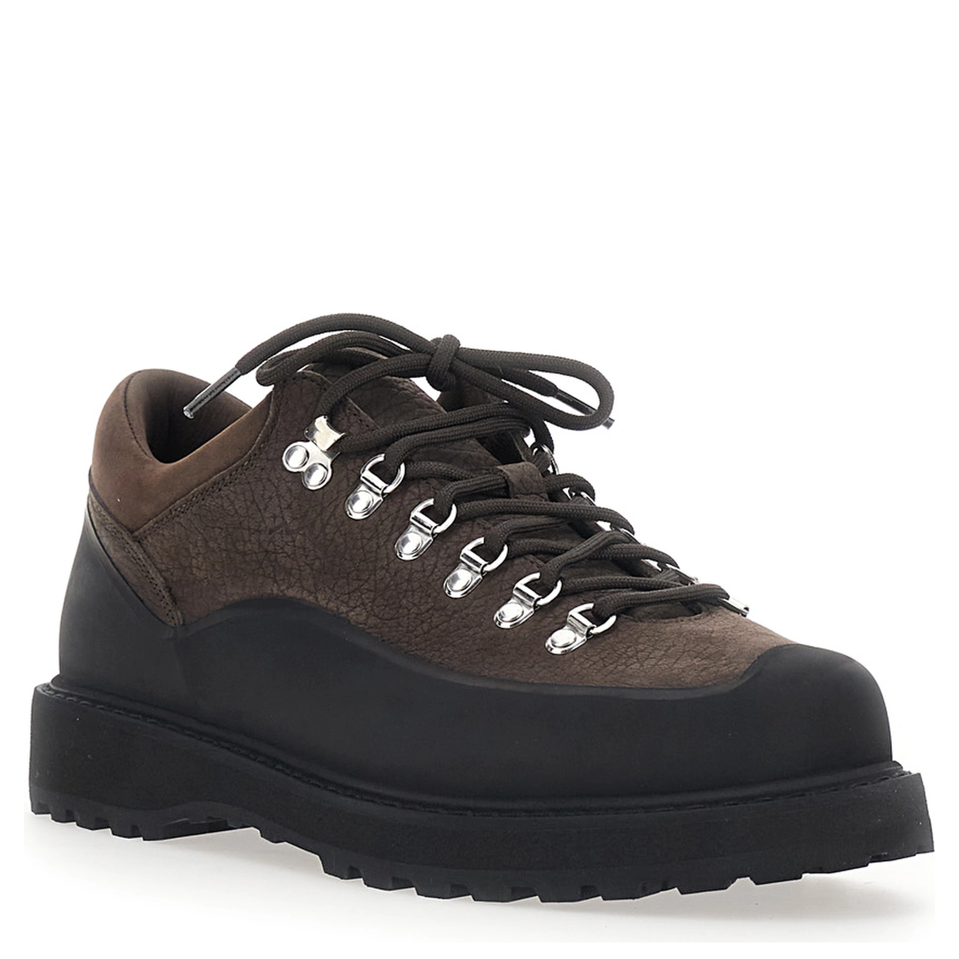 Brown ankle boots with rubber lug sole and Logo lettering on the tongue in leather for men
