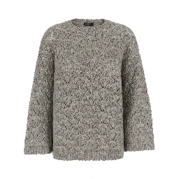 grey Sweater with round neck and woven Motif in wool Blend for women