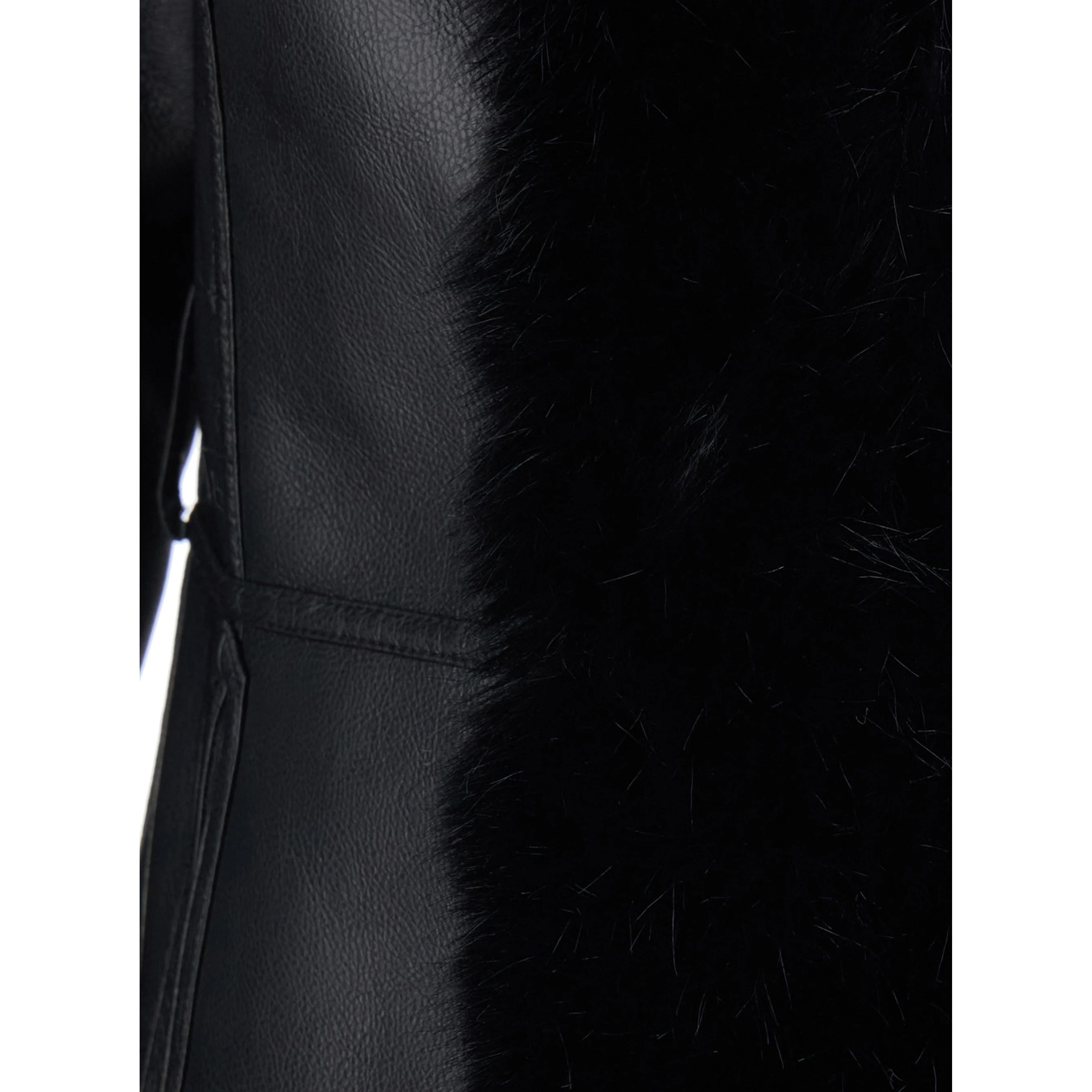 Black Long fur coat with reversible design in eco-fur for women