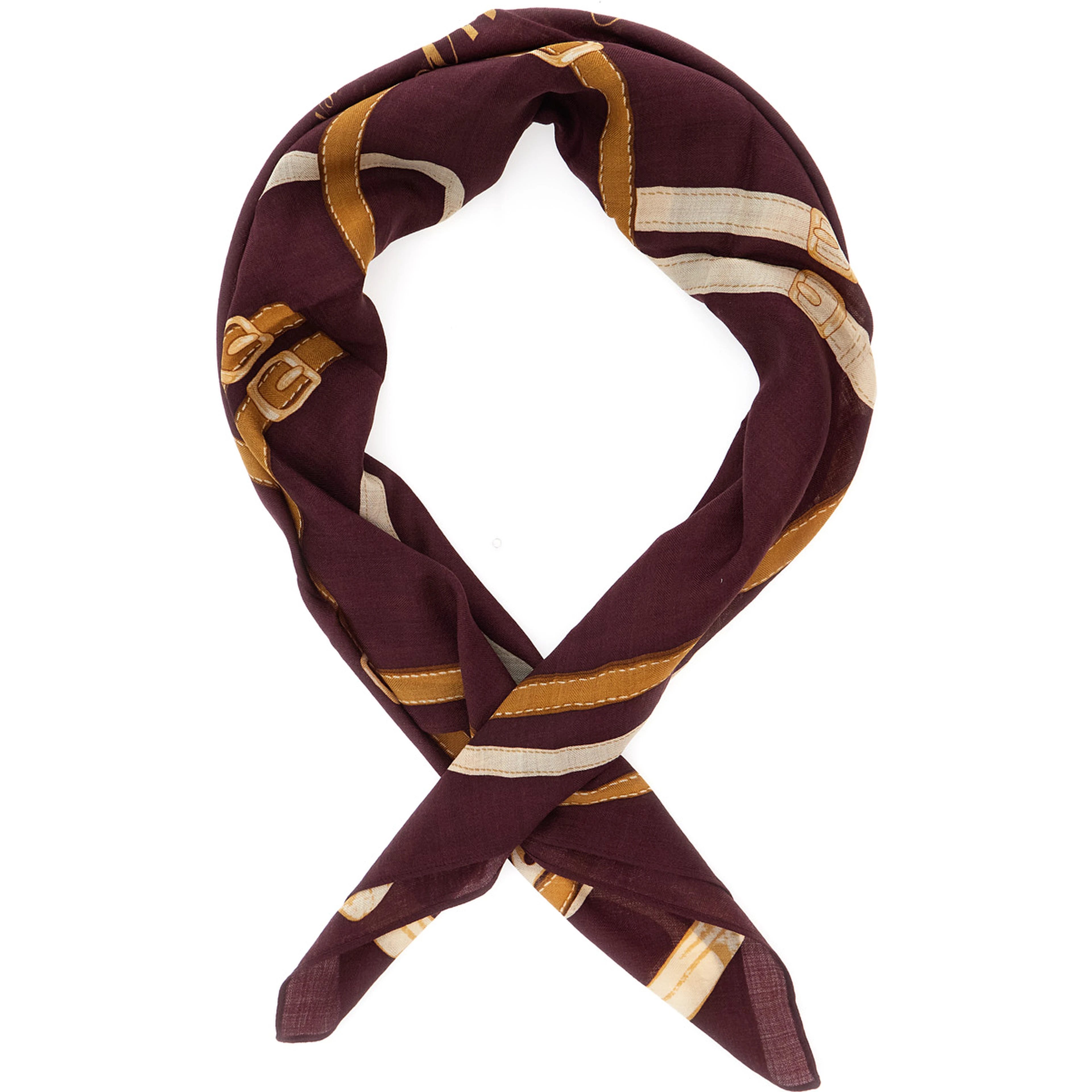 Square scarf with logo and bordeaux border for women