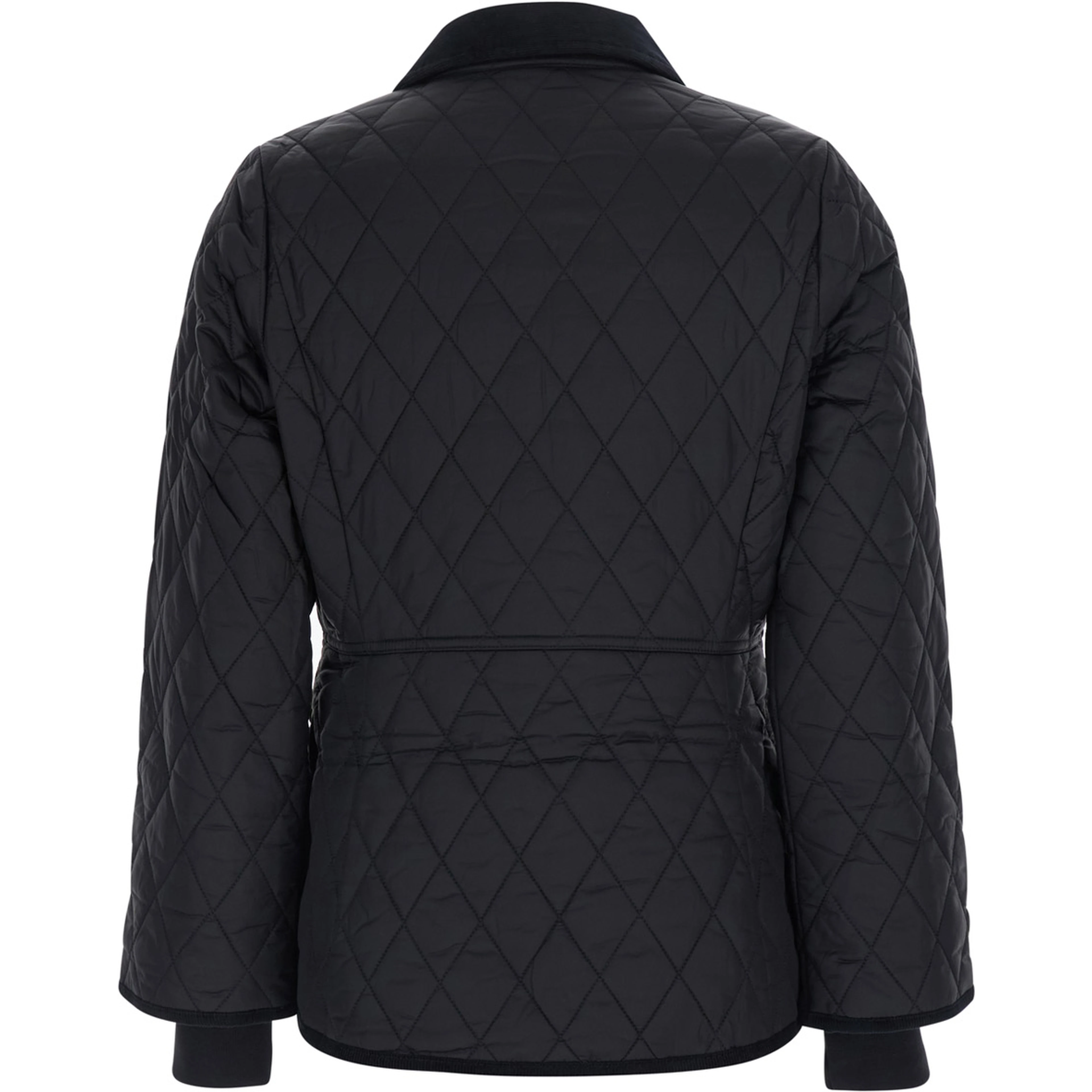 Black Jacket with collar and logo lettering on the front in tech fabric for women