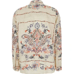 White Shirt with classic collar and all-over embroidery in viscose for women