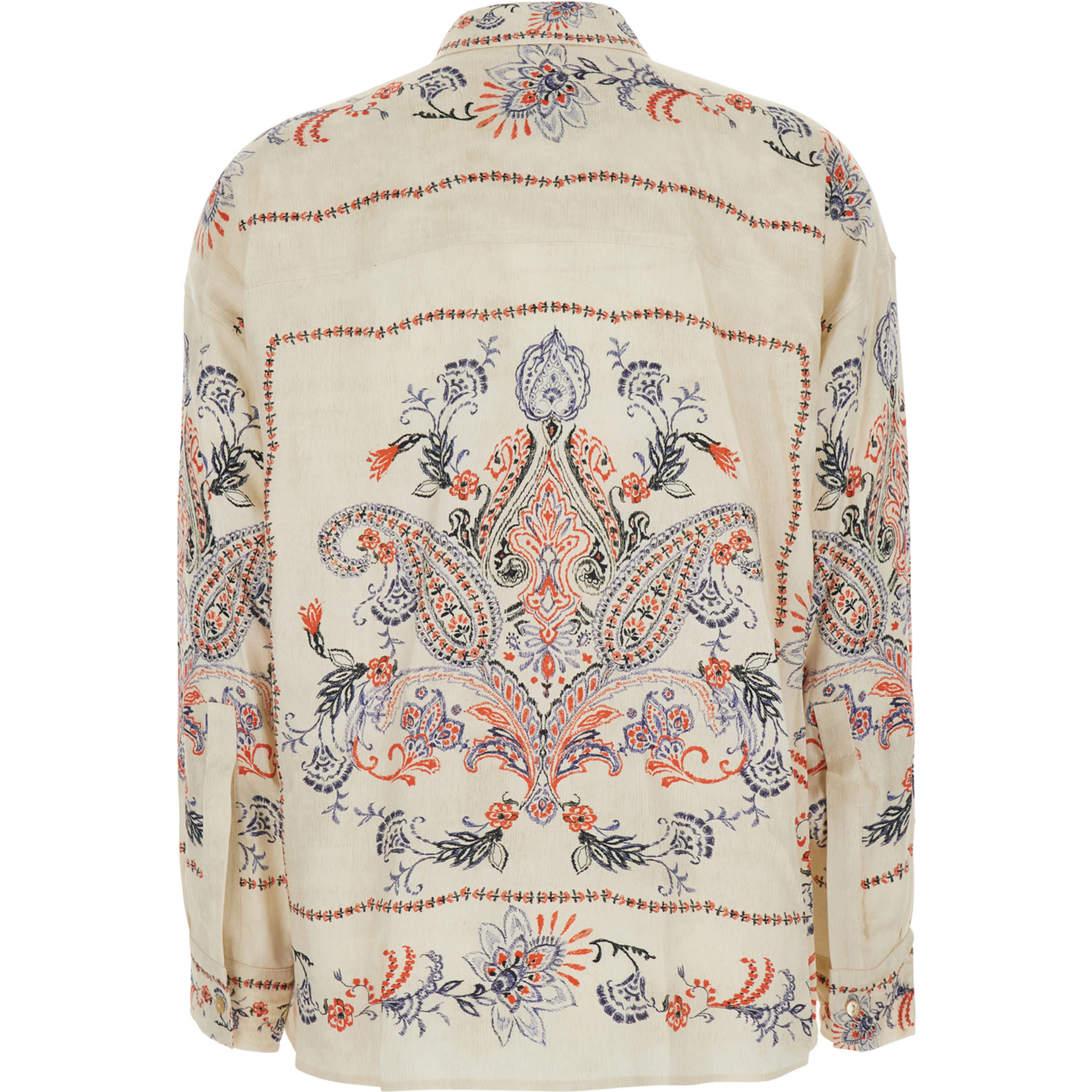 White Shirt with classic collar and all-over embroidery in viscose for women