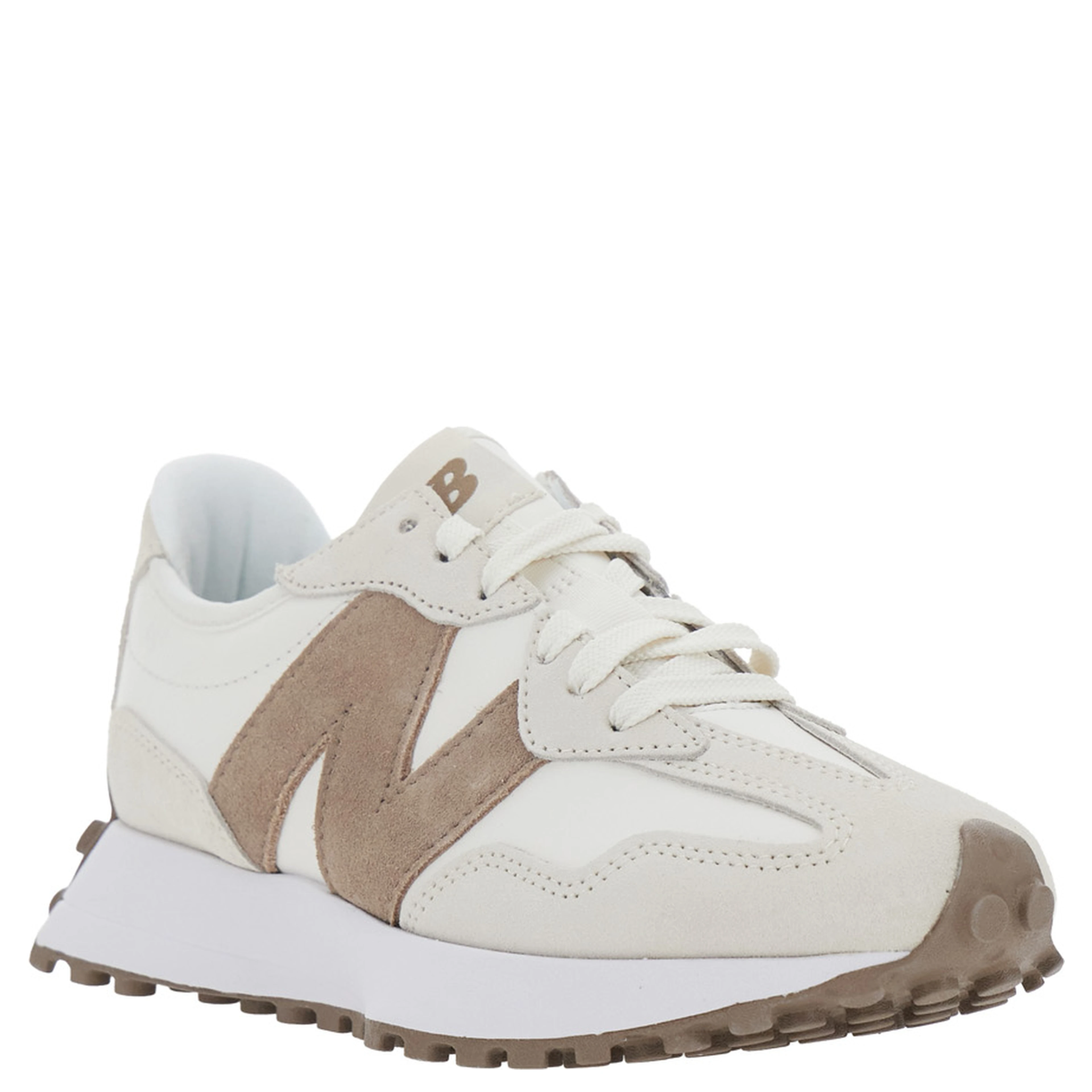 327 Beige Low Top Sneakers with Maxi Patch Logo on the Side in Leather and Tech Fabric Unisex