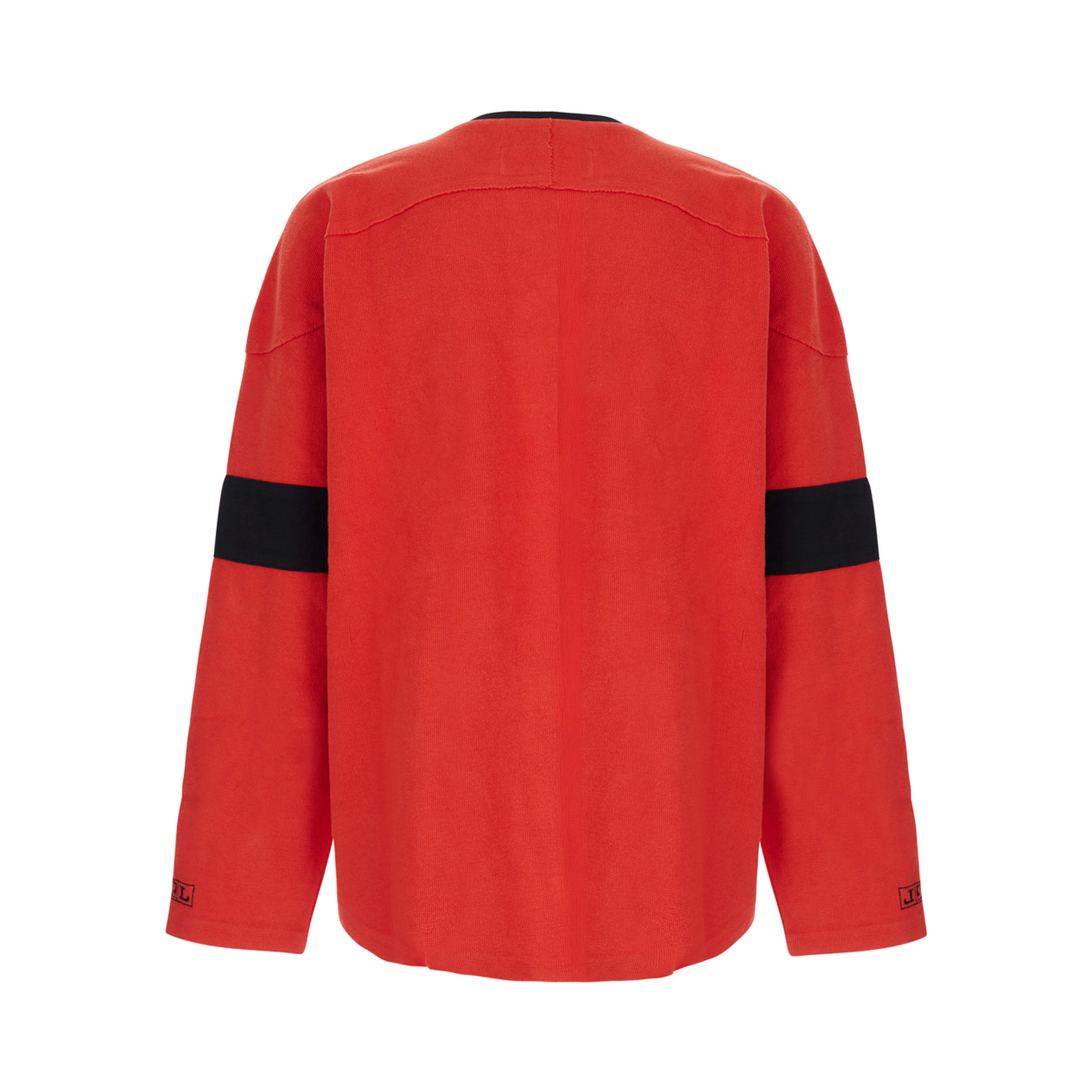 Red unisex cotton sweatshirt with round neck and long sleeves