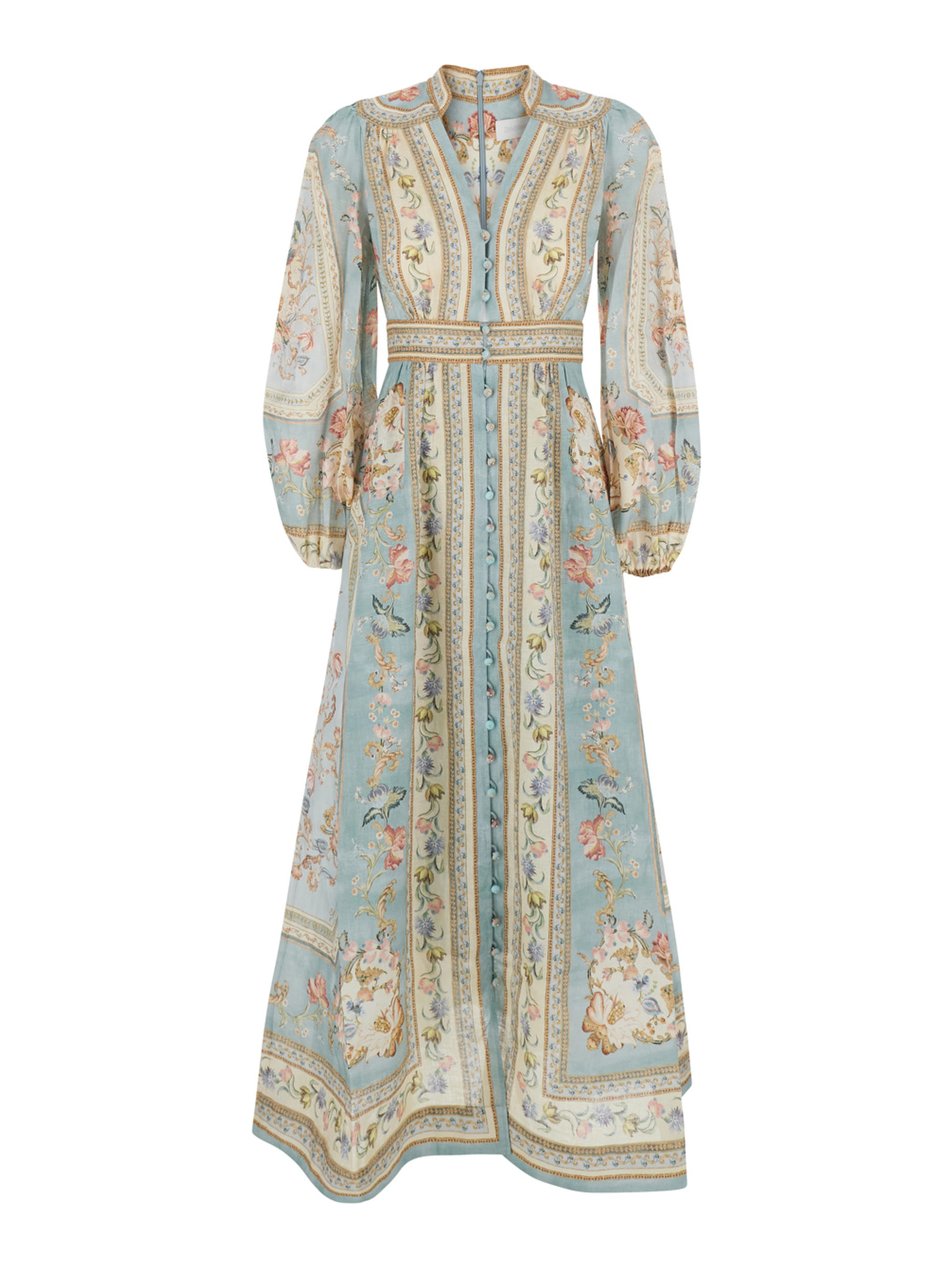 Roselight multicolor long dress with V-neck and floral motif all-over in linen women