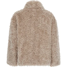 Beige High-neck coat with hidden front closure in beige ecofur for women