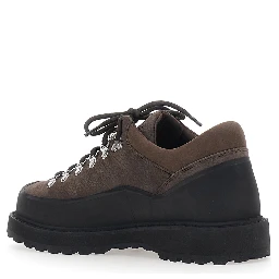 Brown ankle boots with rubber lug sole and Logo lettering on the tongue in leather for men