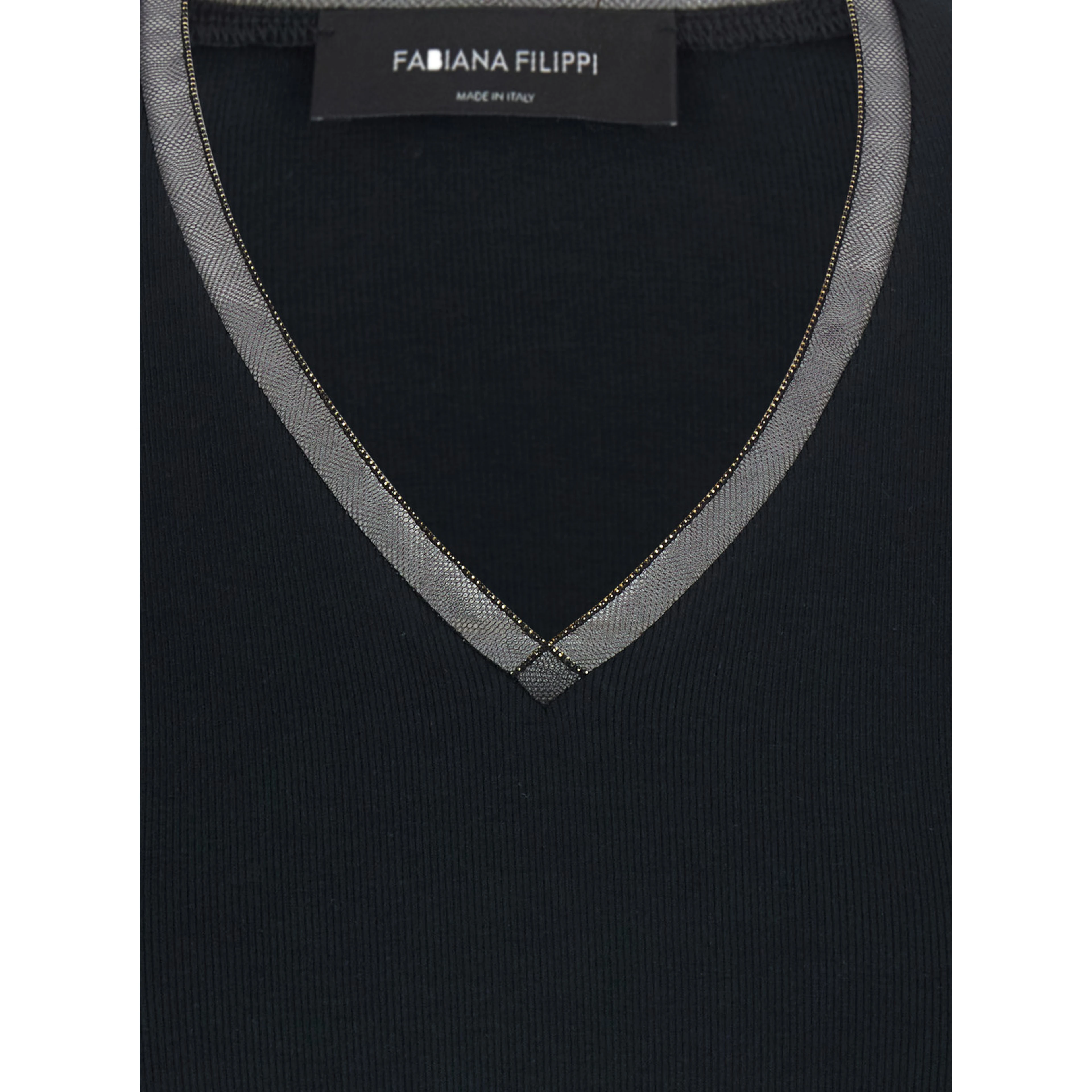 Black V-neck Sweater in Cotton for Women