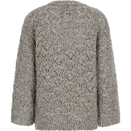 grey Sweater with round neck and woven Motif in wool Blend for women