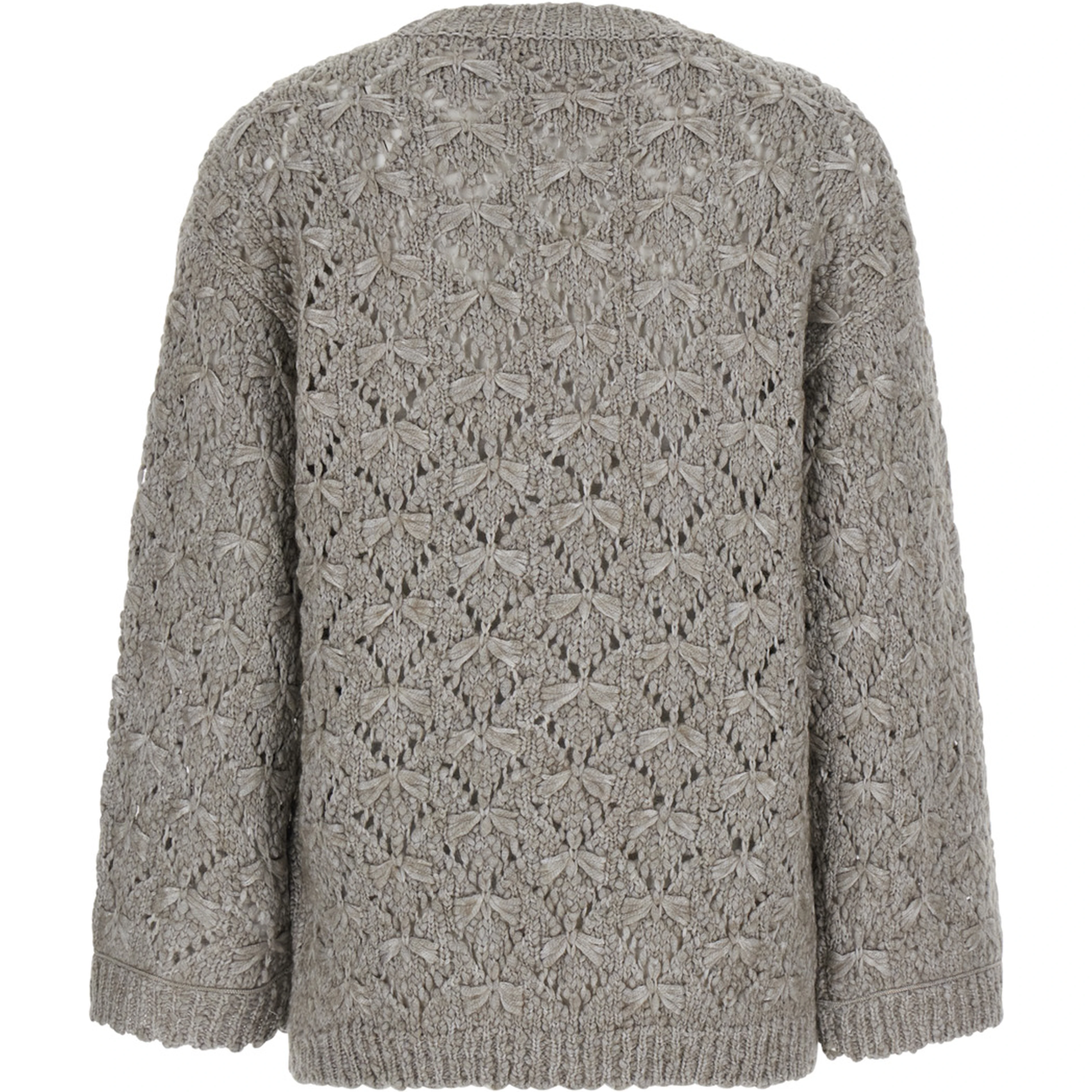 grey Sweater with round neck and woven Motif in wool Blend for women