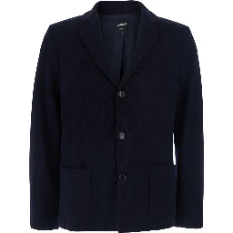 blue Jacket with V-neck and patch pockets in virgin wool men