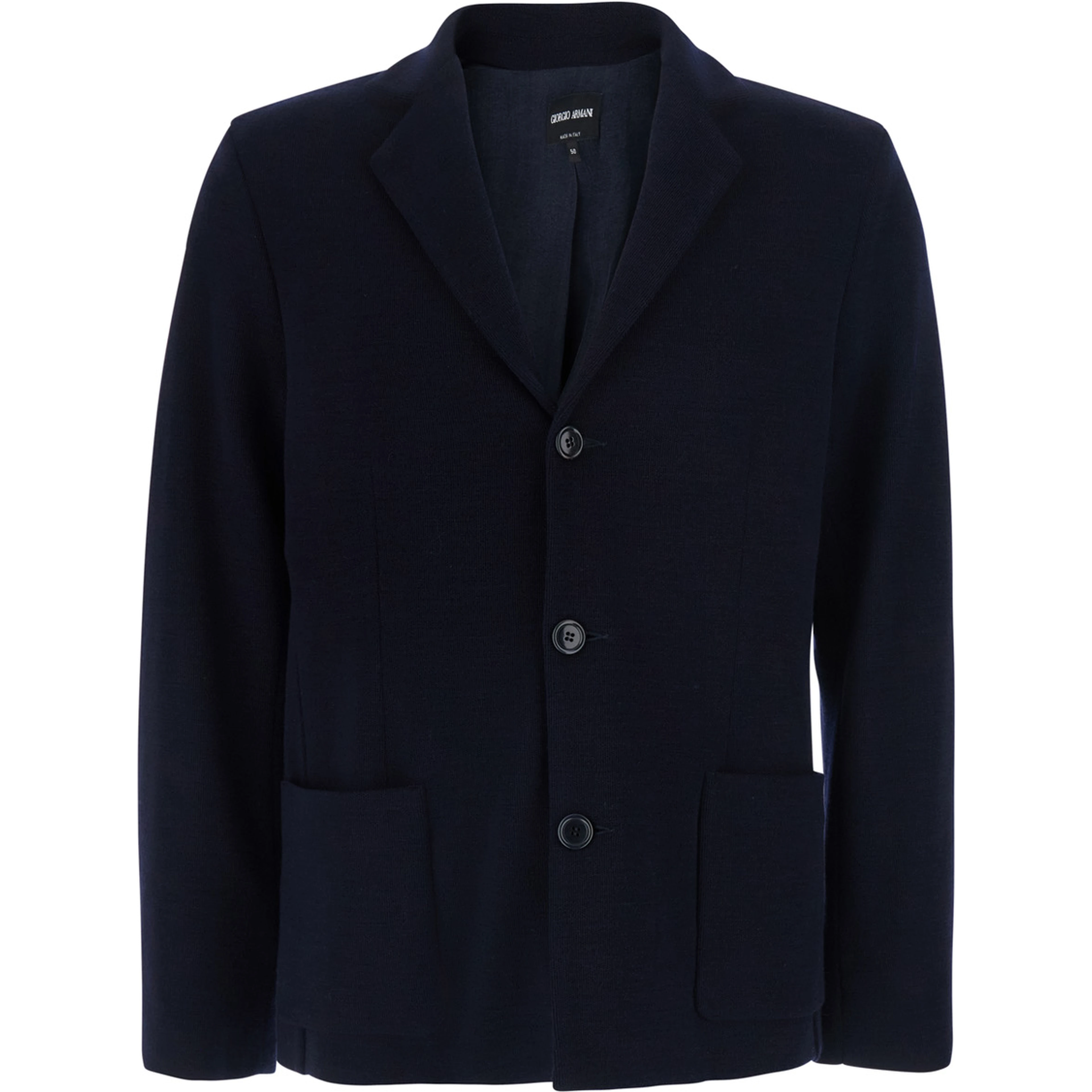 blue Jacket with V-neck and patch pockets in virgin wool men