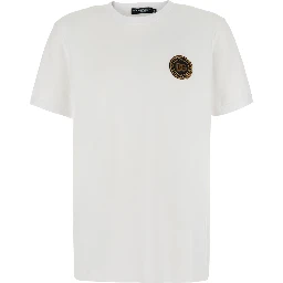 White Crew neck T-shirt with logo embroidery on the front in cotton for men