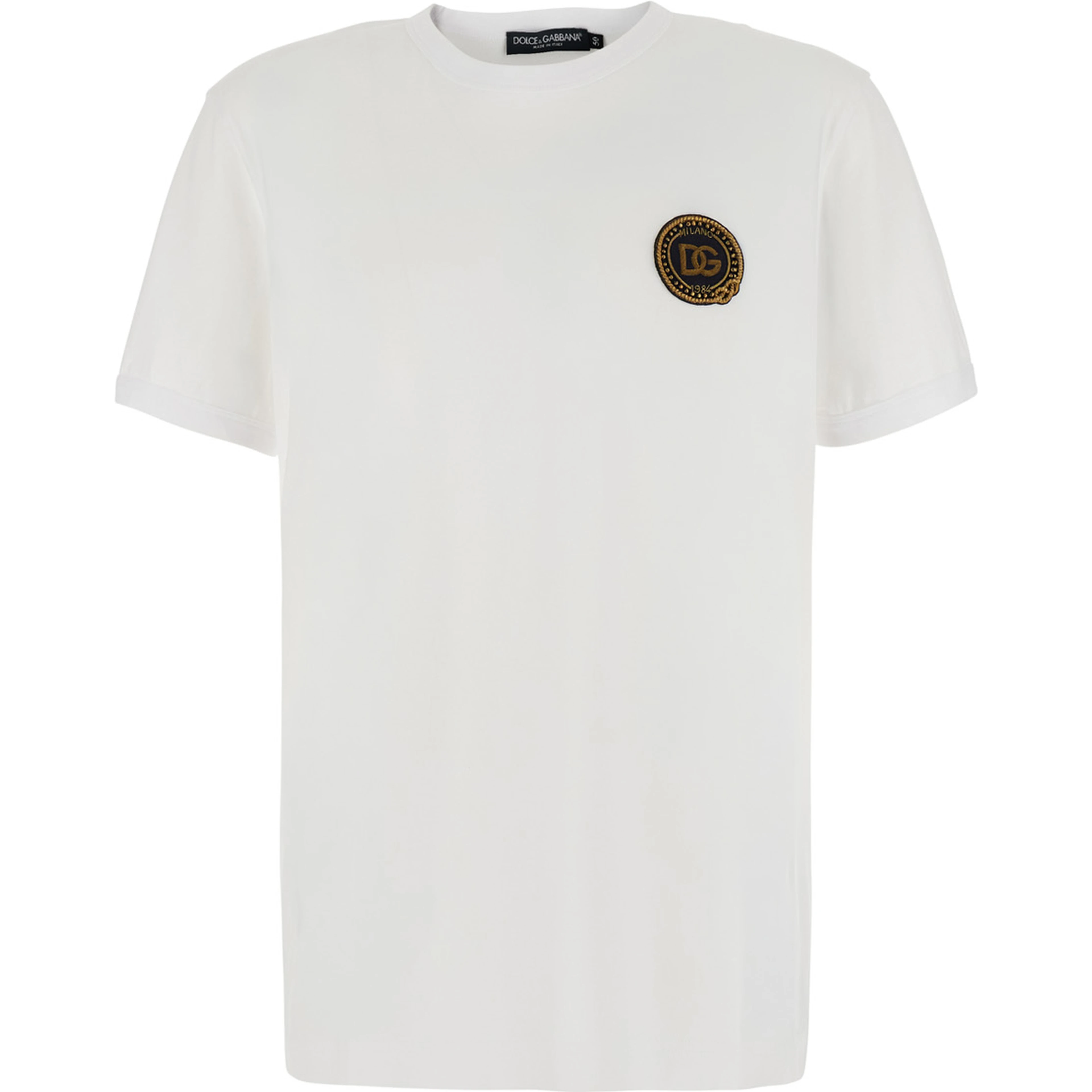White Crew neck T-shirt with logo embroidery on the front in cotton for men