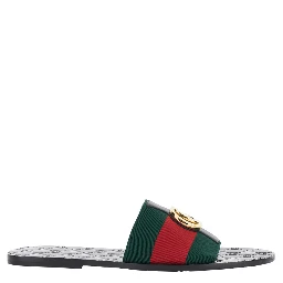 Riviera Black Sandals with Web stripe and metallic GG logo in leather and Tech Fabric men